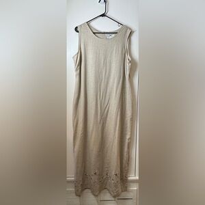 Vintage 90s Victoria Moon Linen Blend Cream Sleeveless Shift Maxi Dress Size XL